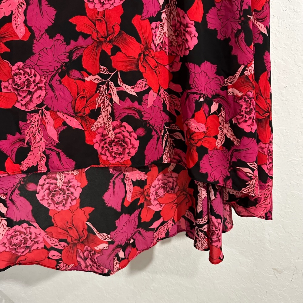 Nanette Lepore Long Sleeve Smocked Floral Midi Dress 4 Red Romantic Feminine - Picture 5 of 10